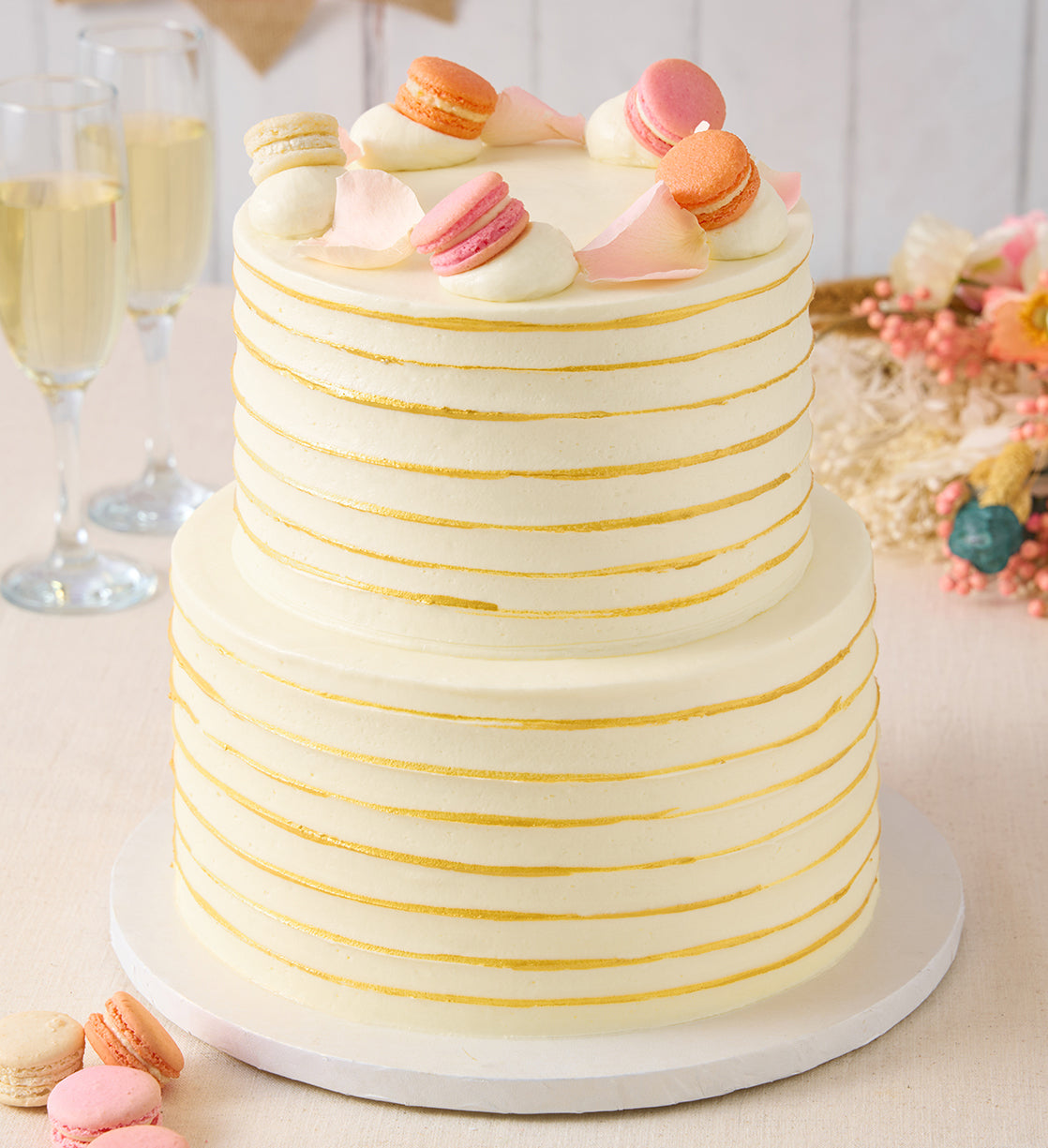 Ruffle Macaron Ivory Wedding Cake