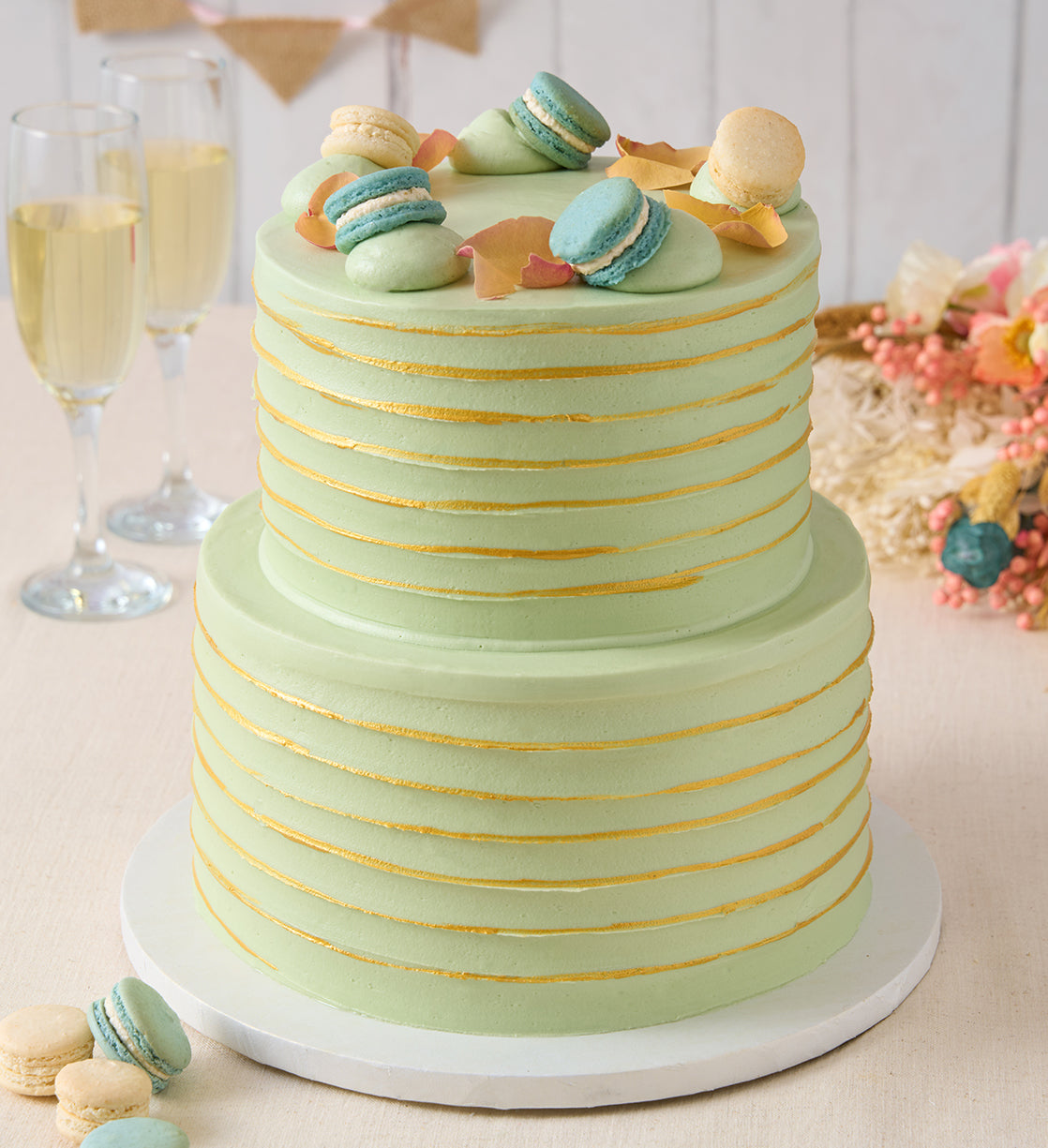 Ruffle Macaron Sage Wedding Cake