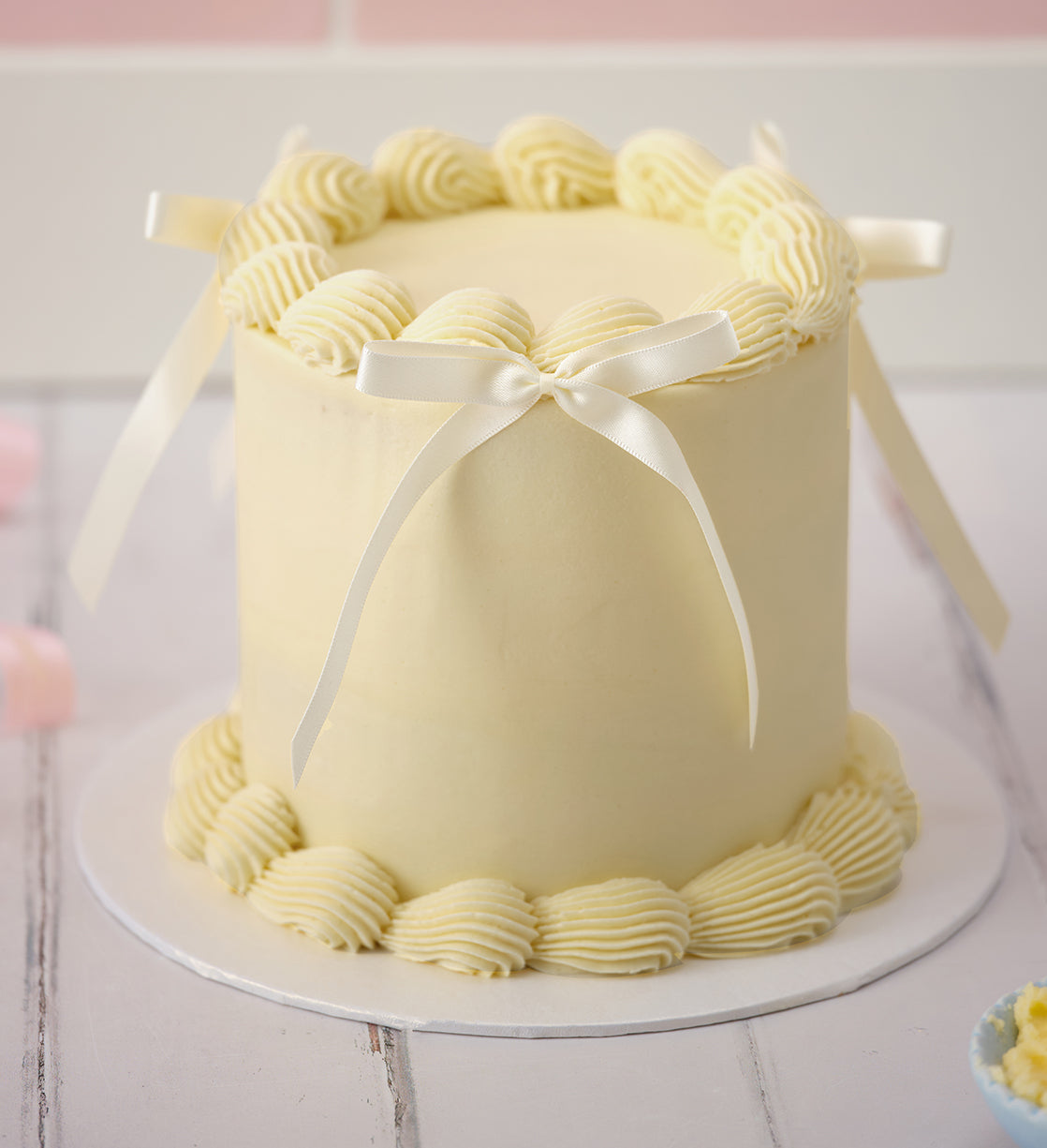 White Ribbons and Ruffles Cake