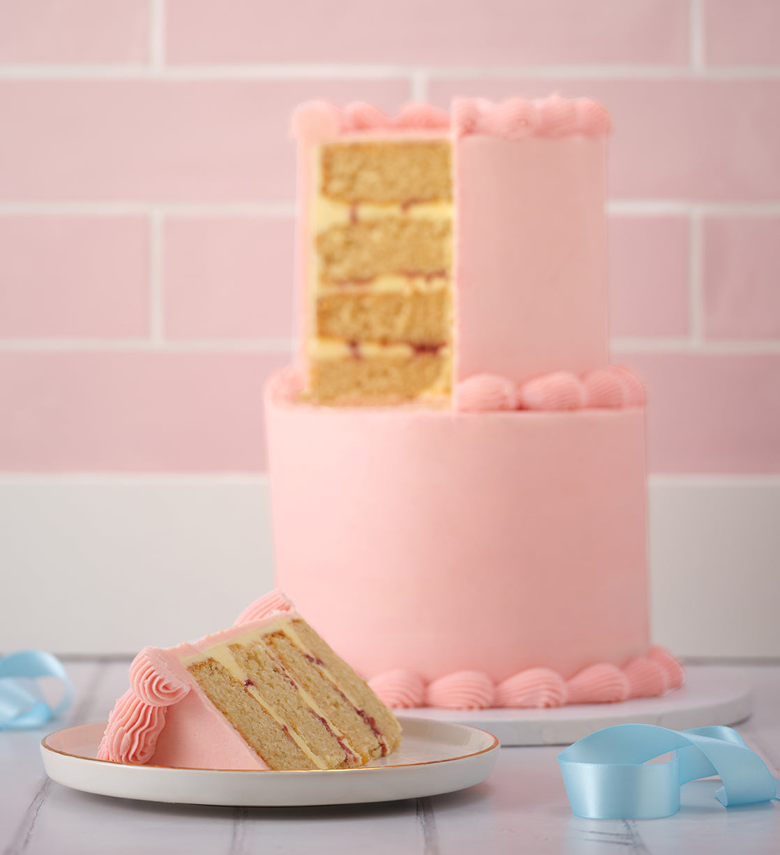 Pink Mini Two Tier Ribbons and Ruffles Cake - Welcome to Lola's